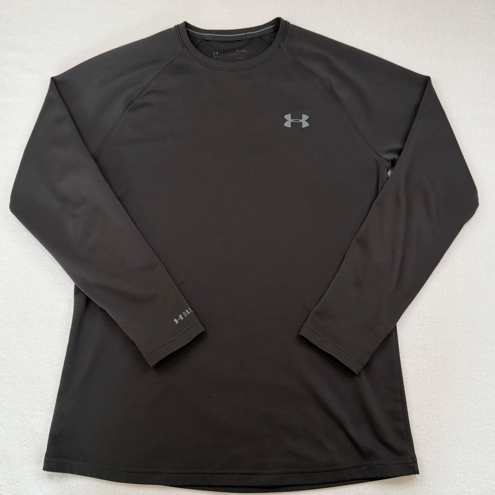 Under Armour Base 2.0 Mens Medium Black Long Sleeve Crew Neck Active Top 1280802